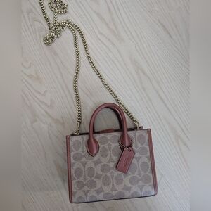 Coach Signature Beige and Pink Crossbody Bag